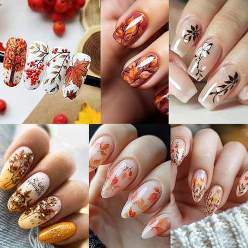 6 Sheets Fall Nail Art Stickers - 3D Self-Adhesive Floral Designs