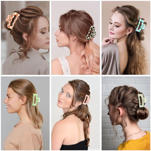 Multicolored Checkered Hair Claw Clips - 6 Pcs Strong Hold Accessories