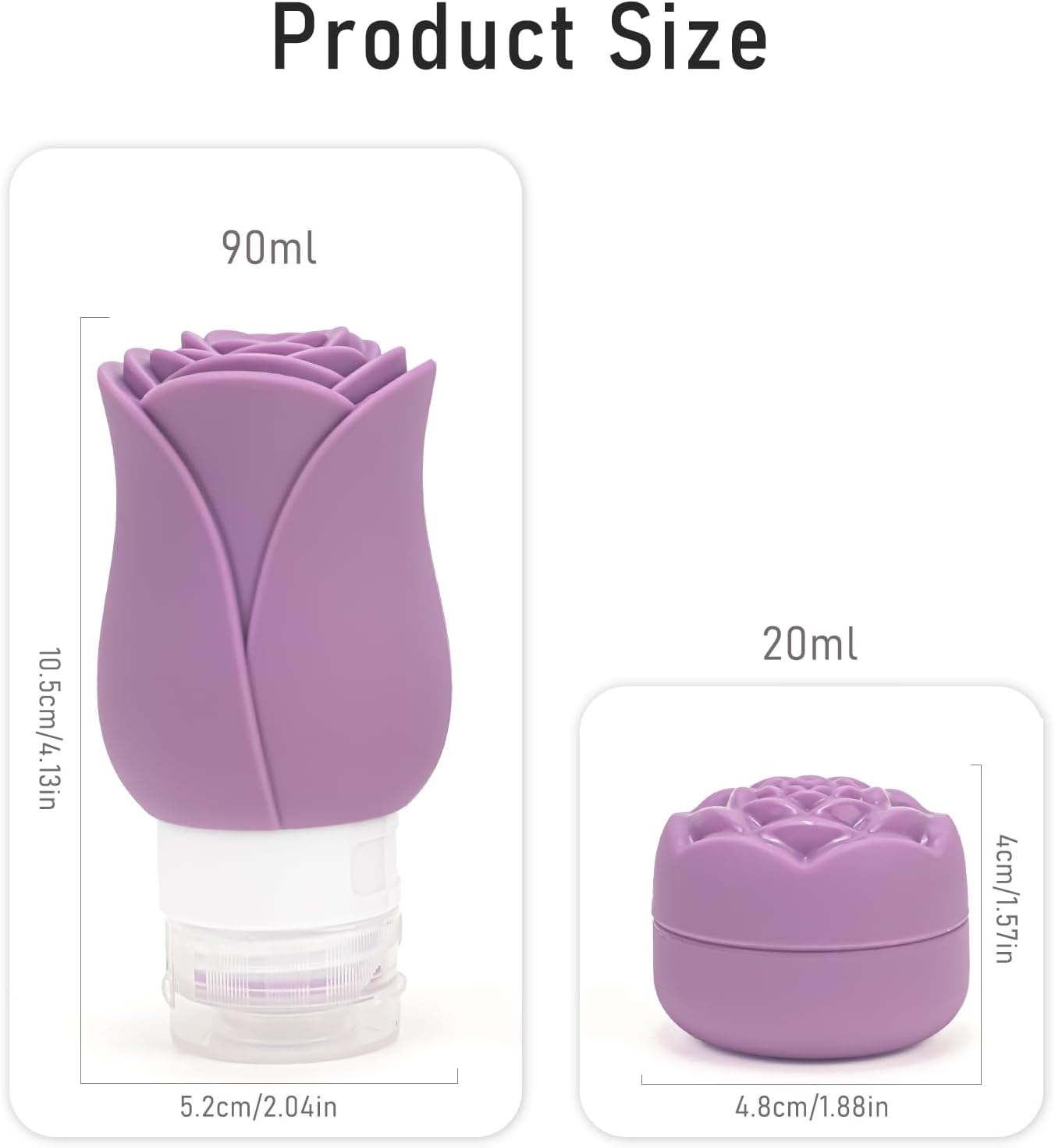 Travel Toiletry Containers - 4 Pack Leakproof 3oz Bottles & Mini Jars | BPA-Free Silicone Squeeze Tubes in Purple Rose