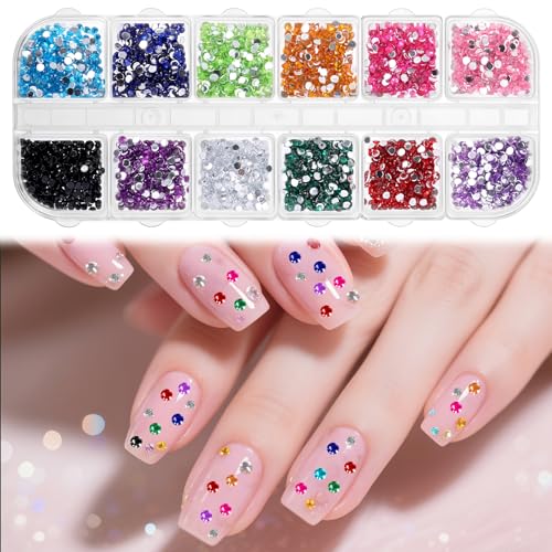 Colorful Rhinestones Nail Art Charms Kit 2mm Flatback Gems for DIY Nails & Crafts