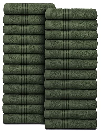 Belizzi Home 24 Pack Ultra Soft Cotton Washcloths 12x12 Inch - Olive Green, Multi-Purpose Face Towels for Daily Use, Spa & Household Cleaning