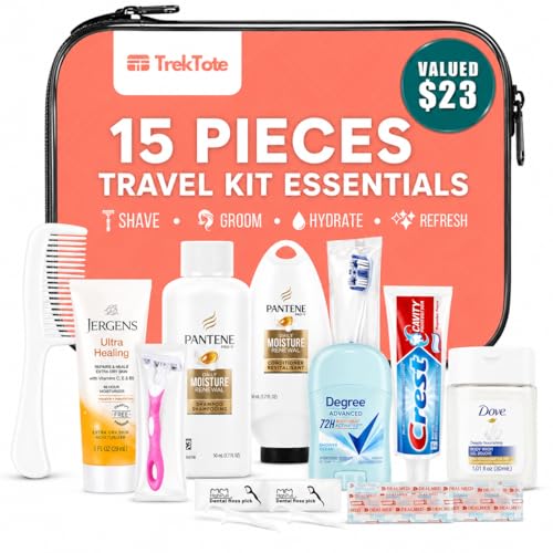 15 Piece Set Women¡¯s Travel & Hygiene Kit with Clear Toiletry Bag, Personal Care Essentials, Single Kit or Bulk Case Packs, TSA Approved Toiletry Kit for Travel, Vacation, Everyday Essentials