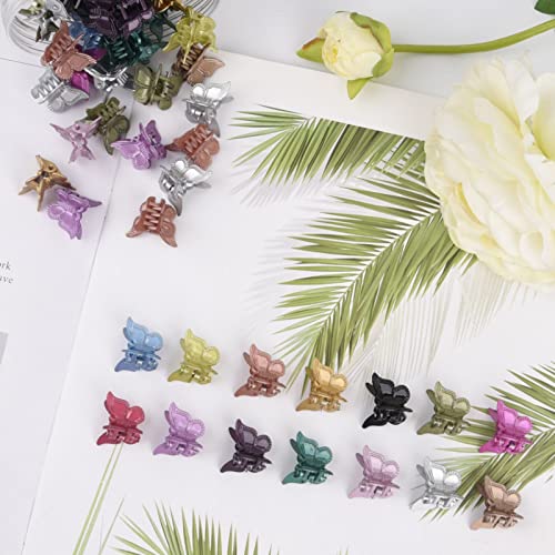 50 Pcs Pastel Butterfly Hair Clips for Girls & Women - Mini Claw Hair Accessories with Box Pack - Tiweio 14 Metallic Colors