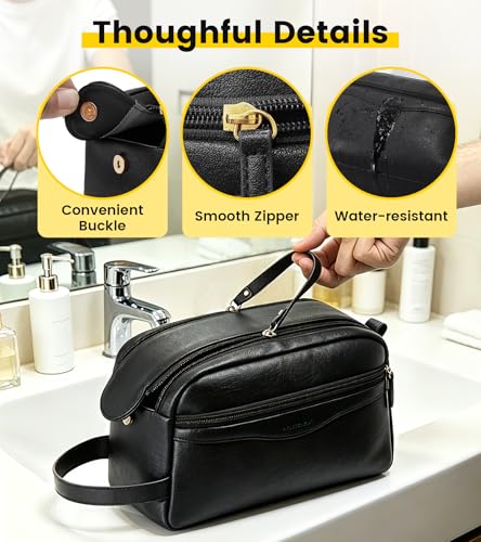 Vorspack PU Leather Travel Toiletry Bag - Black Medium Dopp Kit