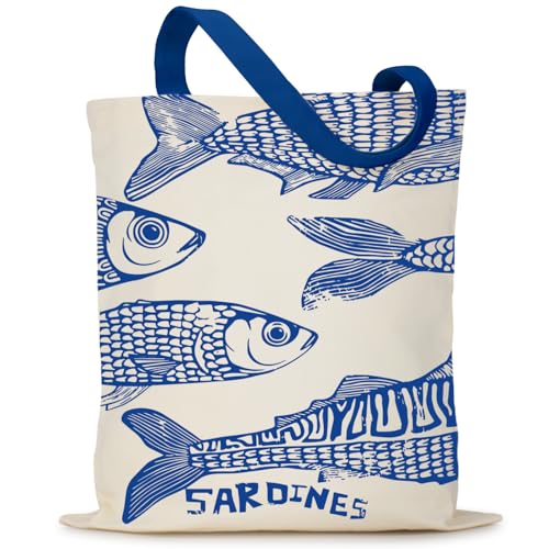 Sardines Canvas Tote Bag for Women - Reusable Grocery Shoulder Bag