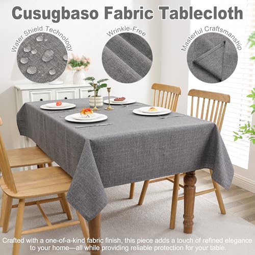 Grey Faux Linen Tablecloth - Water-Resistant 52x70 Inch Cover for Dining & Events