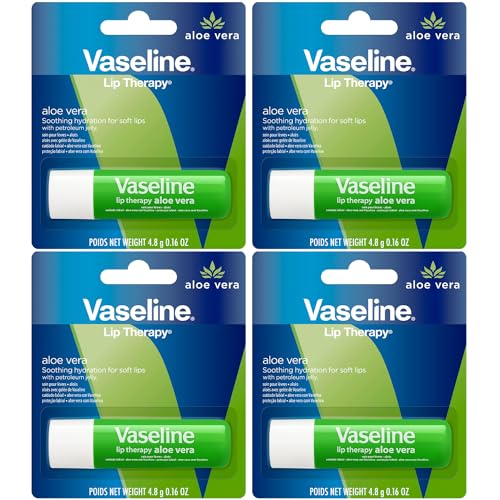 Vaseline Lip Therapy Aloe Vera Balm - 4-Pack for Dry, Chapped Lips