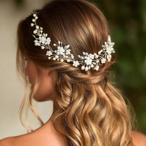 Gold Wedding Hair Vine with Crystals and Pearls - Bridal Hair Accessories