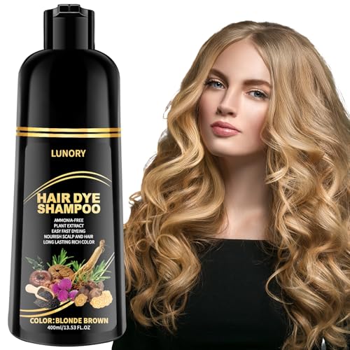 Lunory Blonde Brown Hair Dye Shampoo for Gray Coverage - 3 in 1 Formula