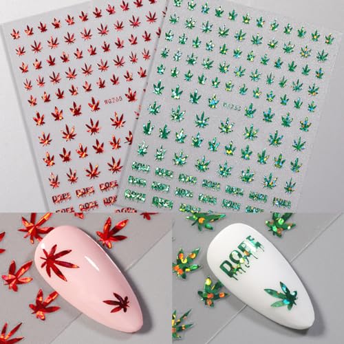 3D Holographic Maple Leaf Nail Stickers - Colorful Nail Art Decals for Manicure