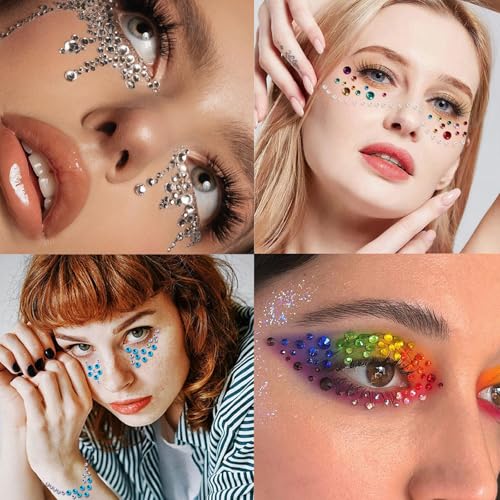 Rainbow & Clear Self-Adhesive Rhinestone Face & Body Gems - 1345 Pcs for Makeup, Nails, Hair & DIY Crafts