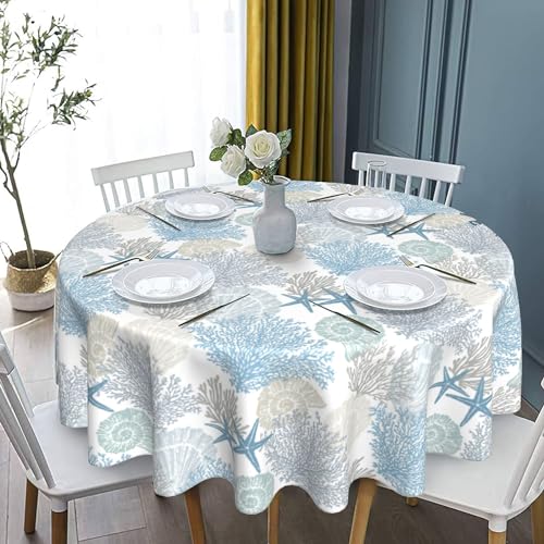 KORVITA 60-Inch Marine Theme Round Tablecloth - Washable & Stain Resistant