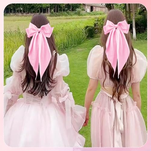 Large Pink Satin Bow Hair Clips for Women - Elegant Accessories