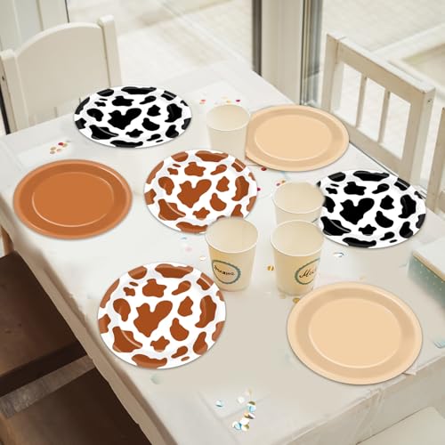 48-Piece Western Cowboy Party Plates - 7-Inch Disposable Cow Print
