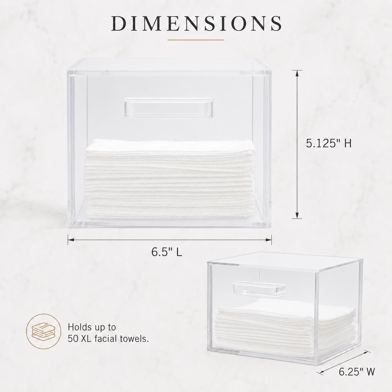 ForPro Premium Pure & Simple XL Facial Towel Acrylic Holder with Drawer, Holds 50 Pure & Simple XL Facial Towels, Disposable Makeup Remover Dry Wipe Holder