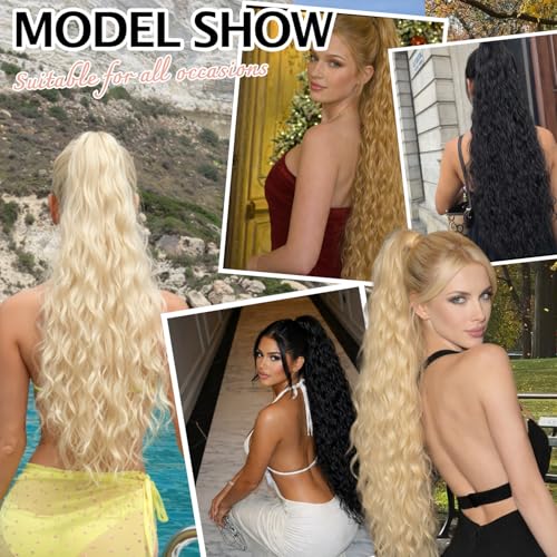 Long Wavy Ponytail Extension with Claw Clip - Honey Blonde 26 Inch Hairpiece
