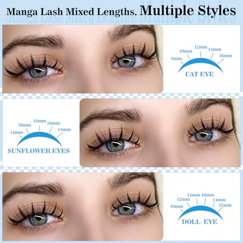 KevKev Fairy Manga Lash Clusters Kit Anime Eyelash Extensions with Spikes - Variation 01