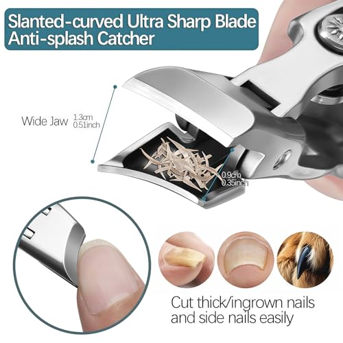 VOGARB Silver Large Ingrown Toenail Clippers with Wide Jaw, Anti-Splash Safety Lock & Nail File