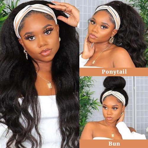 Wavy Headband Wig for Black Women, 22 Inch Synthetic Half Wig, Glueless & Natural-Looking