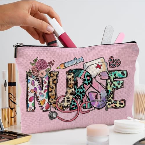 Nurse Makeup Bag - Pink Cosmetic Organizer for Nursing Students