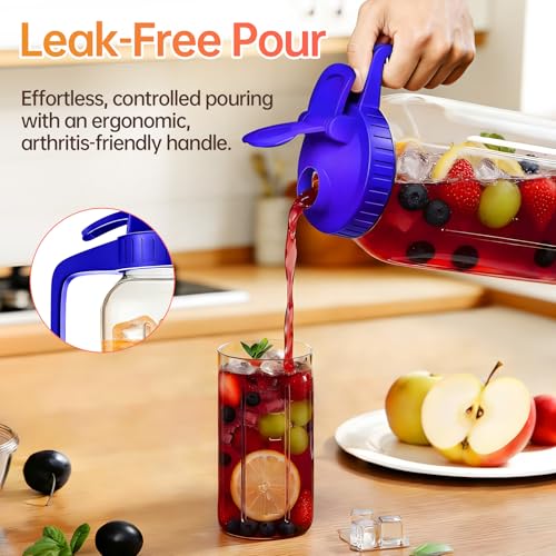 32oz Glass Pitcher with Lid - Airtight Mason Jar for Cold Beverages