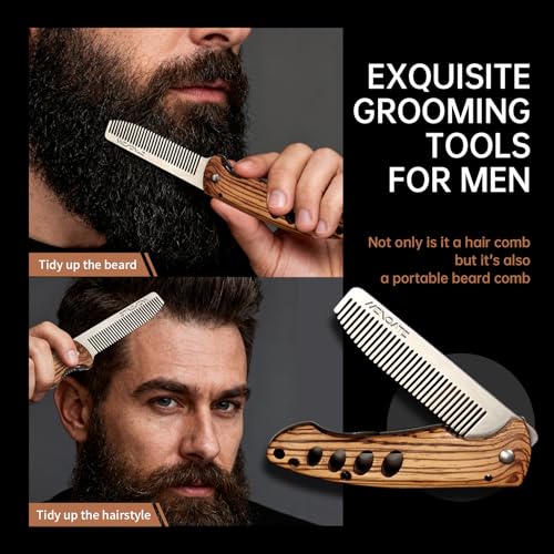 MenGate Folding Beard Comb - Zebrawood & Silver Pocket Comb