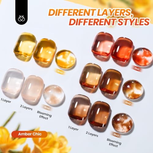 Beetles Fall Gel Polish Set - 6 Trendy Colors with Blooming Gel