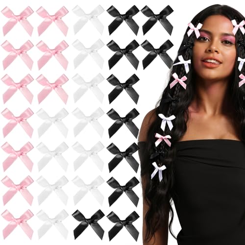 Teenitor 30pcs Satin Hair Bows Set - Pink, Black & White Clips