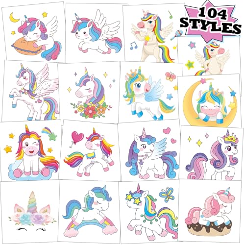 104 PCS Unicorn Temporary Tattoos for Kids - Safe & Fun Party Favors