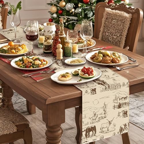 Worltoldb 13x72 Inch Linen Table Runner for Kitchen & Dining