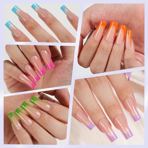 Misssix 300Pcs French Tip Press On Nails - Long Square Soft Gel Nail Tips