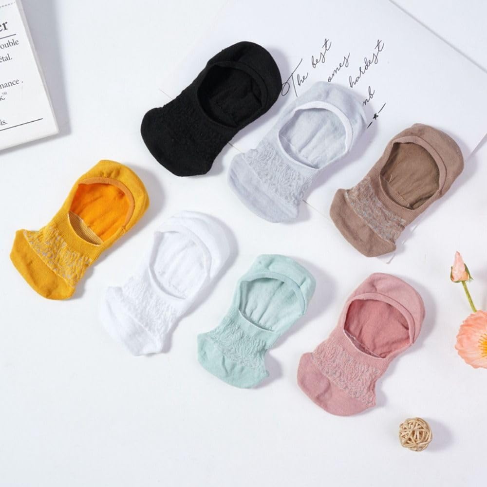 Silicone Simple Lace Socks Hollow Breathable Crew Socks Women Socks Mesh Socks Invisible Boat Socks(Black)