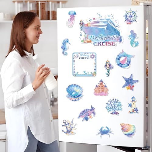Mermaid Birthday Cruise Door Magnets Set - 18 Ocean-Themed Decor