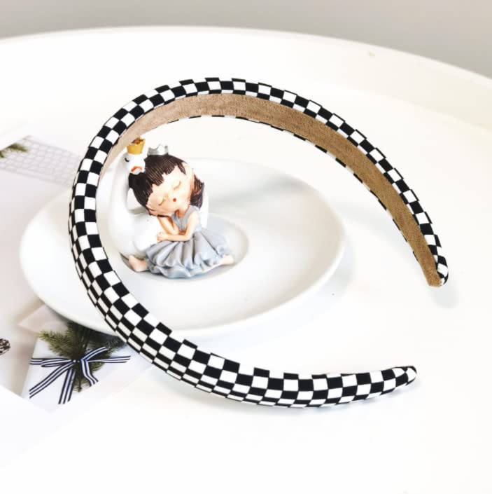 Black and White Checkered Headband for Women - Stretchable Tartan Hair Accessory