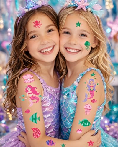 Mermaid Temporary Tattoos for Kids - 106 Waterproof Designs