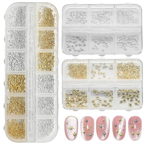 3400 Pcs Gold & Silver Star Nail Charms for Nail Art