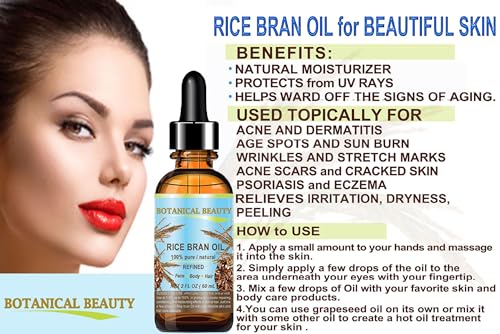 Rice Bran Oil 100% Pure Cold Pressed Carrier Oil 2 Fl Oz