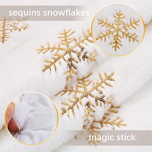 24 Inch White Faux Fur Christmas Tree Skirt with Gold Snowflakes
