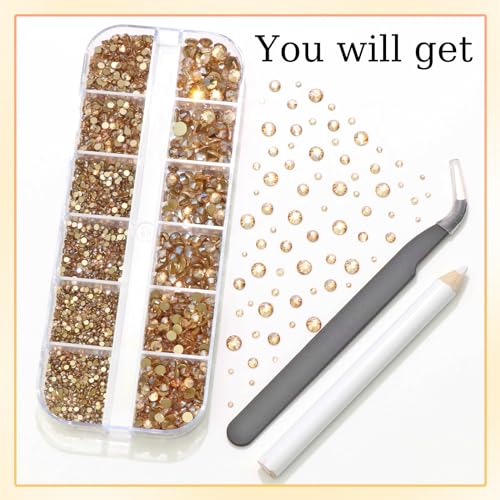 RODAKY 4000Pcs Champagne Flatback Rhinestones for Nails & Crafts - 6 Sizes