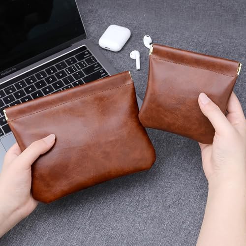 Tiltol Small Leather Makeup Bag Set - 2 Pack Portable Cosmetic Pouches