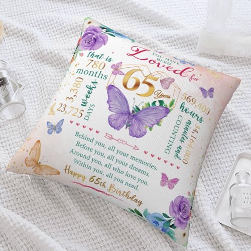 65th Birthday Gift Pillow Cover for Women - 18x18 Inches