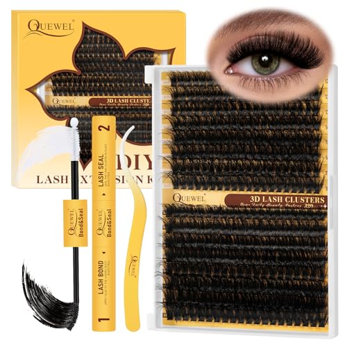 QUEWEL Lash Clusters Kit - 320Pcs 80D+100D 3D Eyelash Extensions