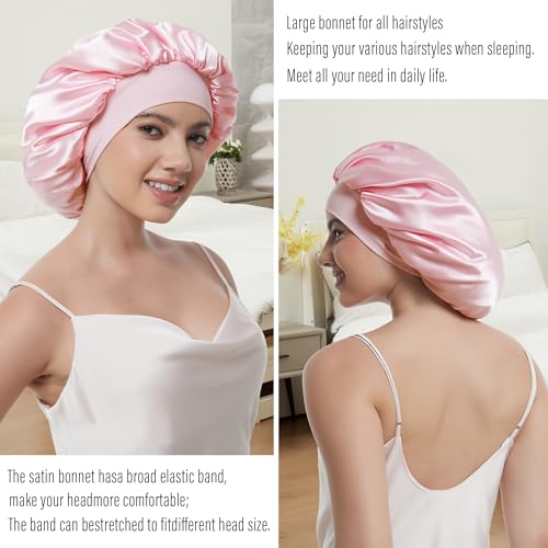 ROYBENS Large Satin Sleep Bonnet Set E for Curly & Natural Hair