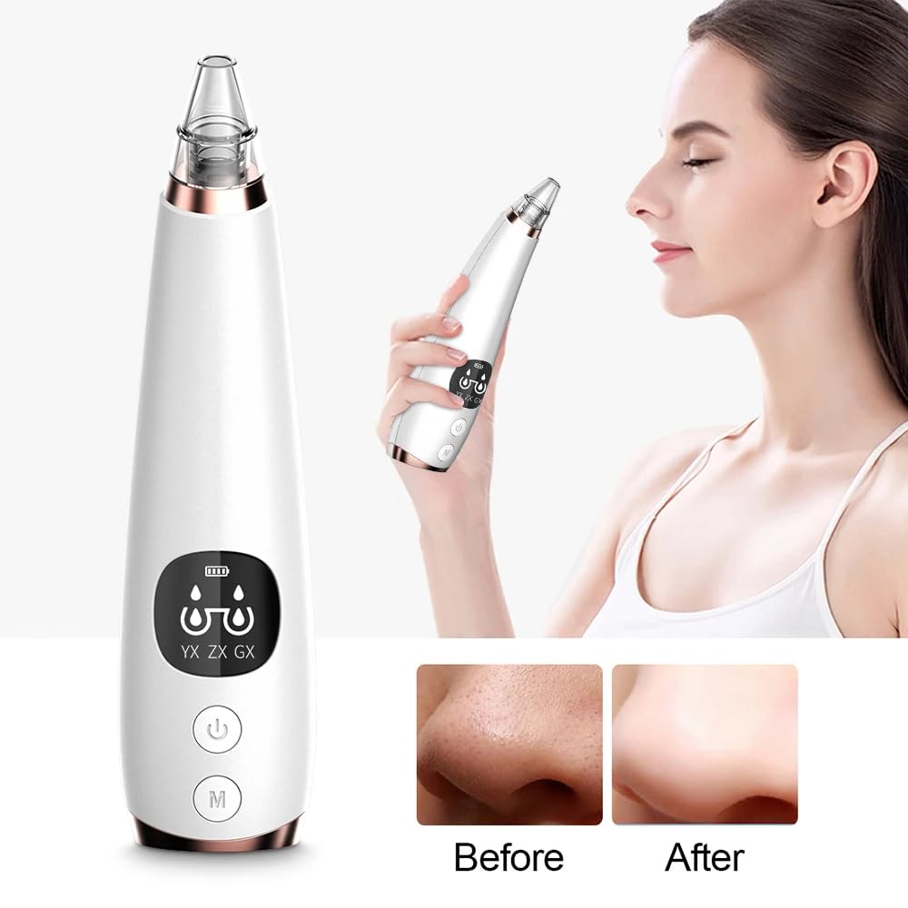 Blackhead Remover Pore Vacuum for Face & Nose, Blackhead Extractor with 3 Adjustable Suction Levels, 6 Removal Tools, USB Rechargeable Facial Pore Cleaner for Women & Men (White)
