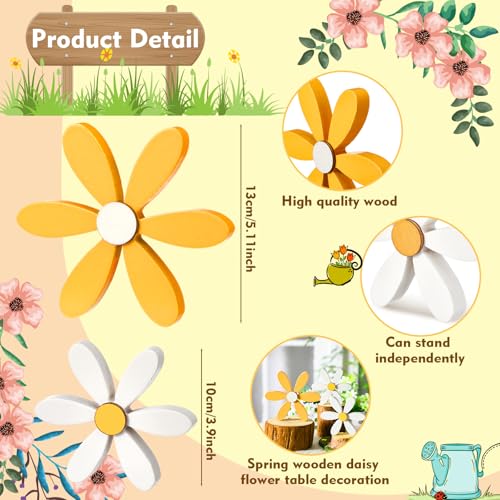 Summer Daisy Decor Wooden Flowers - 3pcs Table Centerpieces