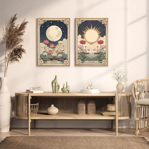 Boho Tarot Card Canvas Wall Art Set - Sun & Moon Posters