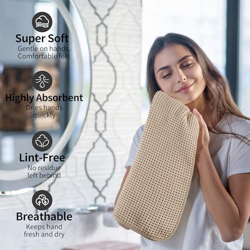 Microfiber Waffle Hand Towels Set - 2 Soft, Absorbent, Quick-Dry Towels (Beige)
