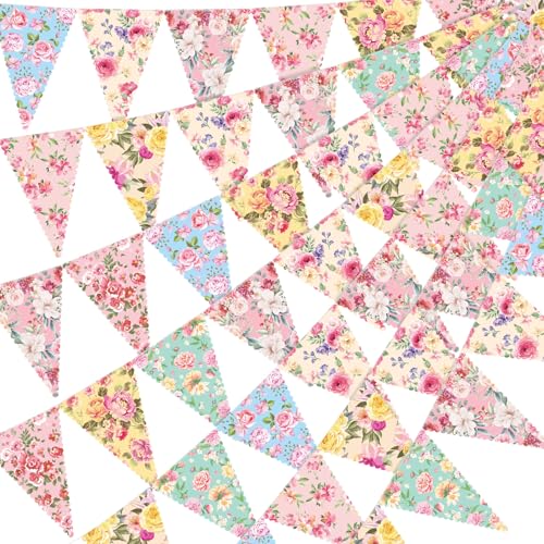Faccito 49 Ft Floral Paper Bunting Banner for Tea Parties