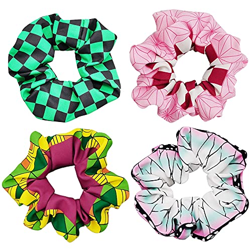 Anime Hair Scrunchies - 4 Pcs Elastic Ponytail Holders for Cosplay
