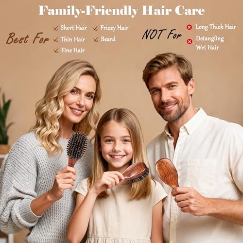 Oumigiz Small Boar Bristle Hair Brush - Handmade Wooden Travel Hairbrush